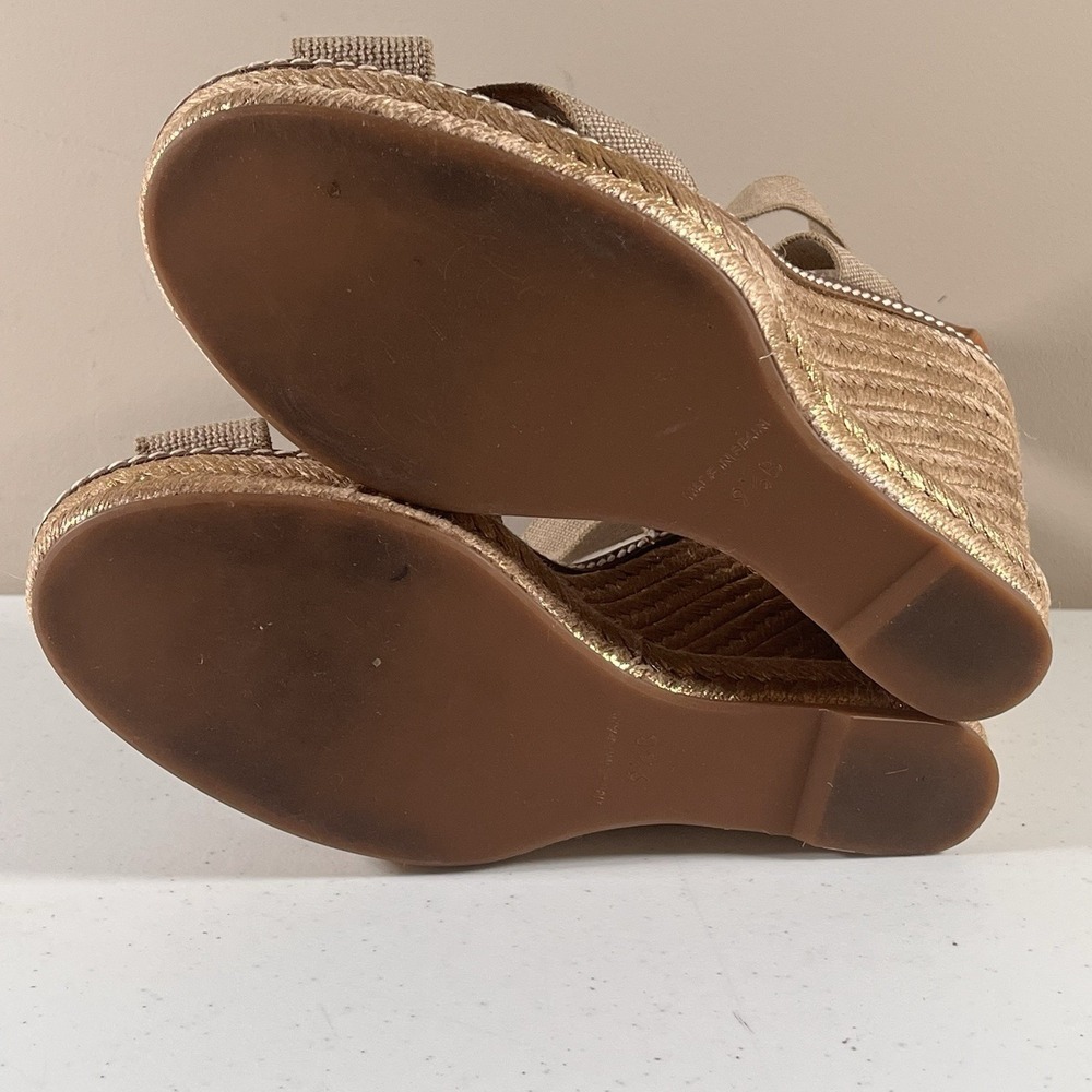 Tory Burch Sandals Womens 9.5 Khaki Frieda Stripe Platform Espadrille Wedge Heel - Picture 10 of 11